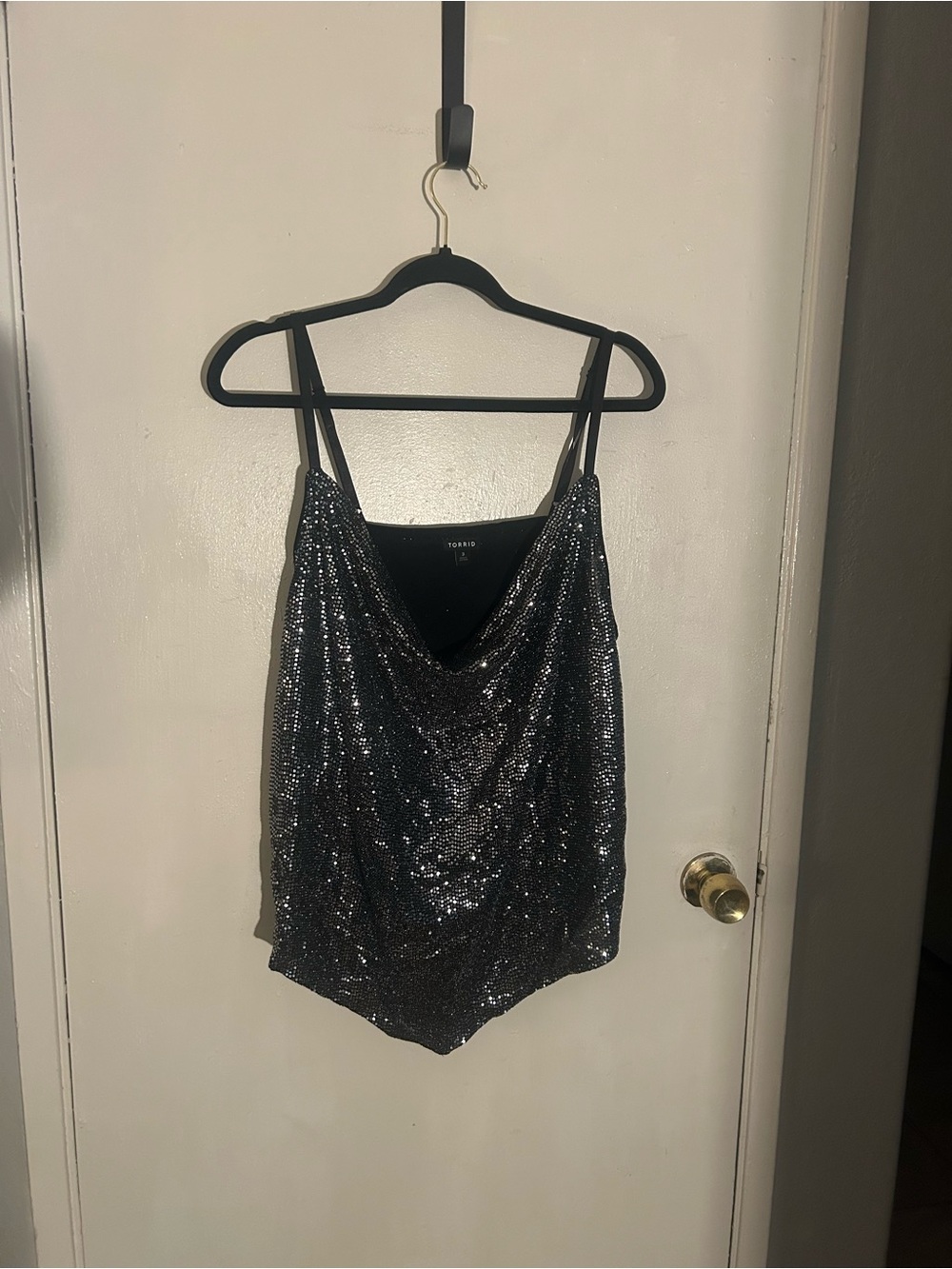 Sparkling Black Sequin Cowl Neck Tank Top